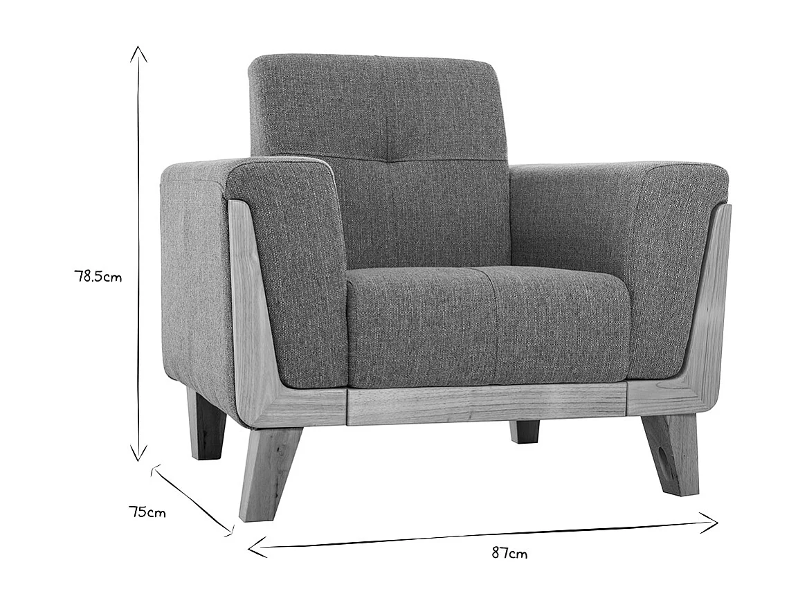Fauteuil scandinave en tissu gris et bois clair FJORD