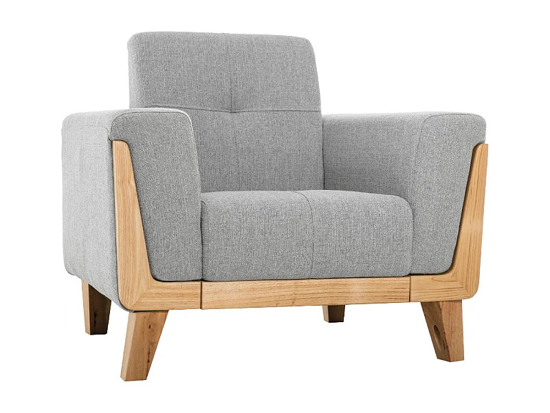 Fauteuil scandinave en tissu gris et bois clair FJORD
