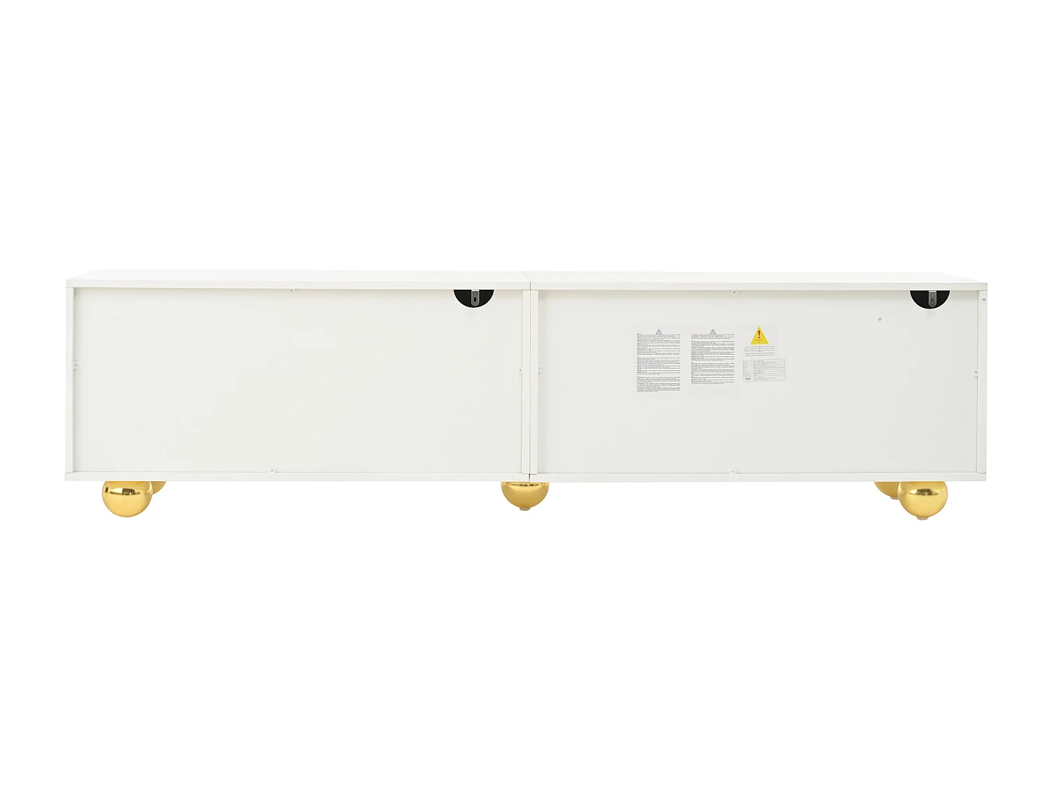 Meuble tv 180x40x45cm bois mignon cartoon avec 4 portes et rangement - pieds en métal - blanc