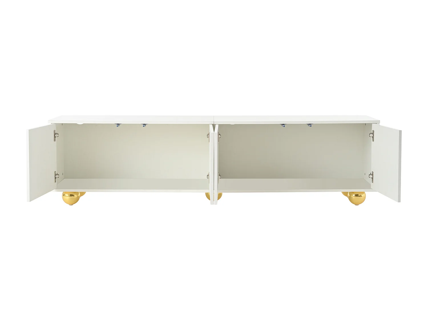 Meuble TV 180x40x45 cm, 4 portes en forme de nuage, 5 pieds, panneau de particules blanc