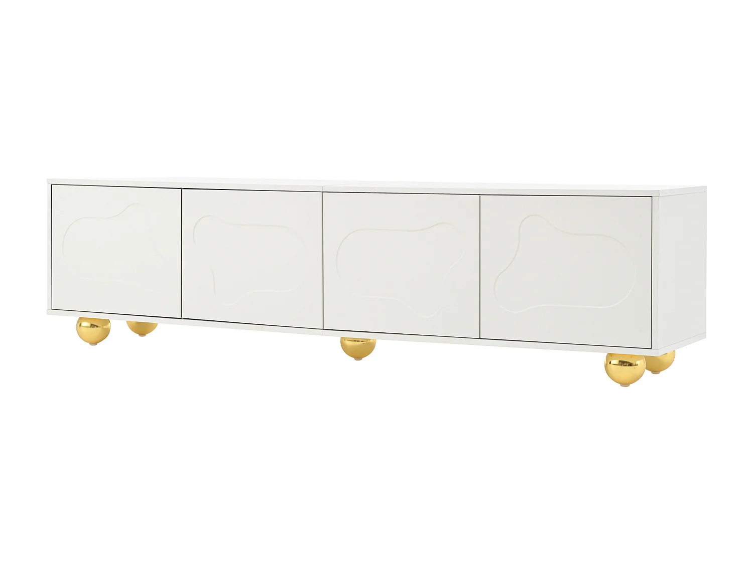 Meuble TV 180x40x45 cm, 4 portes en forme de nuage, 5 pieds, panneau de particules blanc