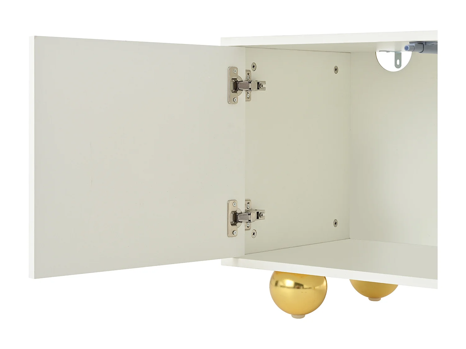 Meuble TV 180x40x45 cm, 4 portes en forme de nuage, 5 pieds, panneau de particules blanc