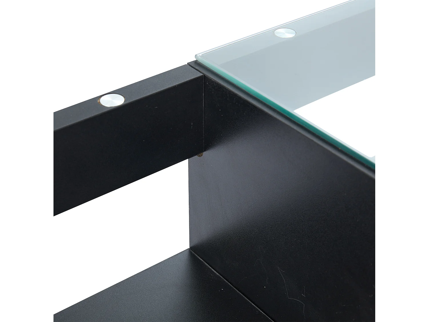 Meuble TV 180x40x46 cm LED salon 2 tiroirs et rangement ouvert en bois - verre décoratif - noir