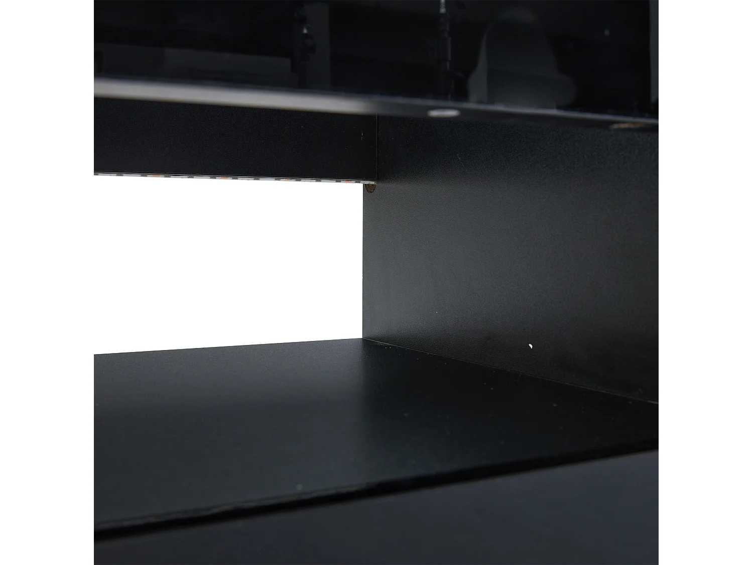 Meuble TV 180x40x46 cm LED salon 2 tiroirs et rangement ouvert en bois - verre décoratif - noir