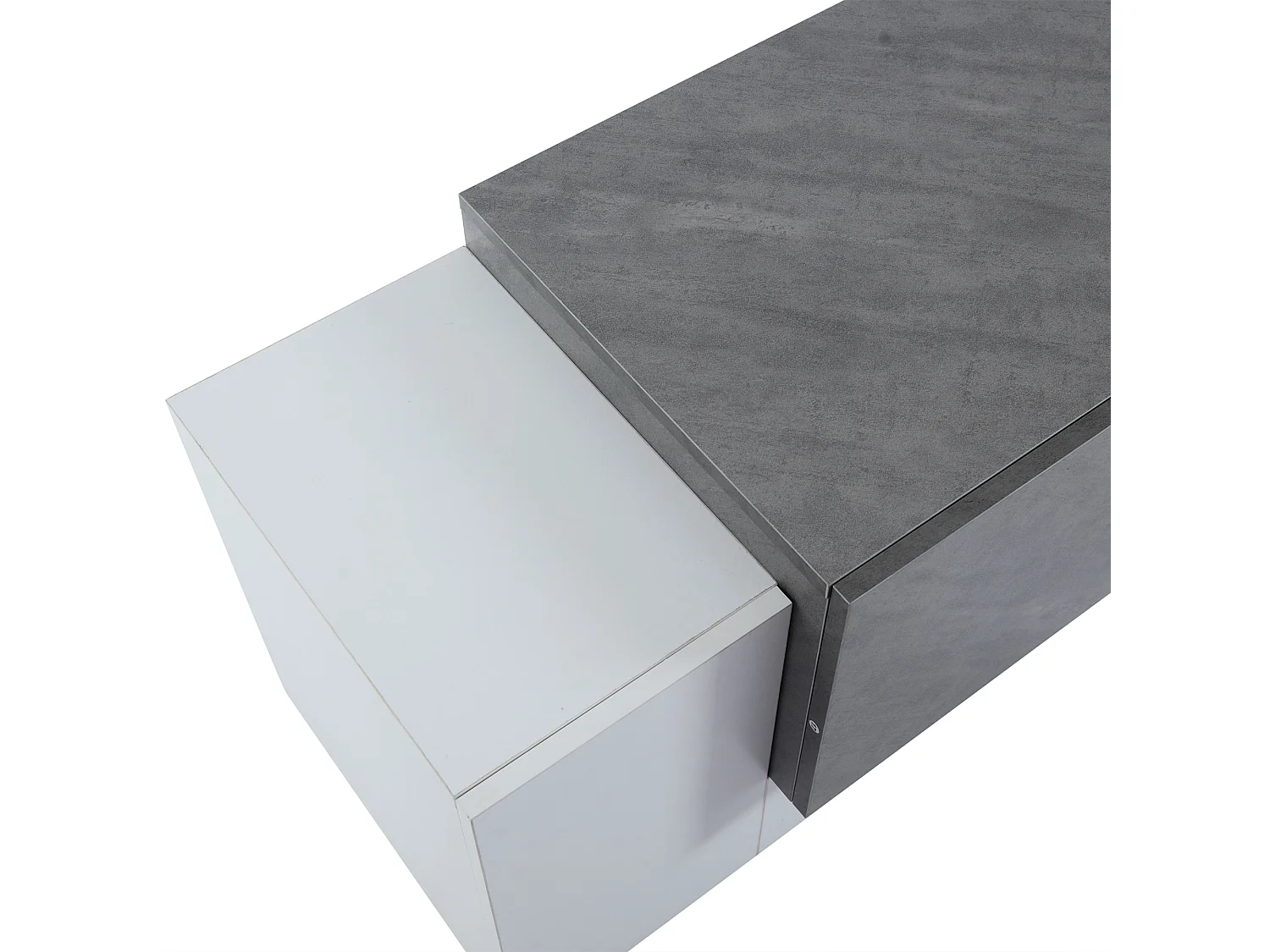 Meuble TV 180x40x46.5 cm LED salon avec 4 portes espace de rangement ouvert - verre décoratif - bois - blanc et gris