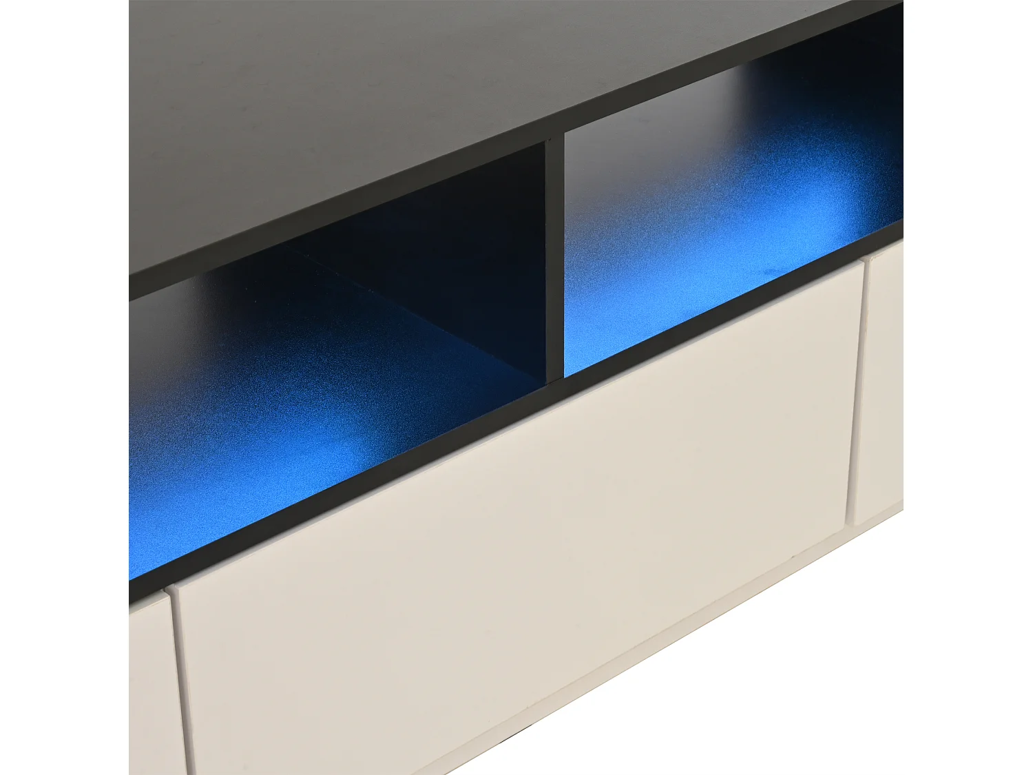 Meuble TV 180x40x48 cm LED salon avec 2 portes et 1 tiroir de rangement en bois - blanc