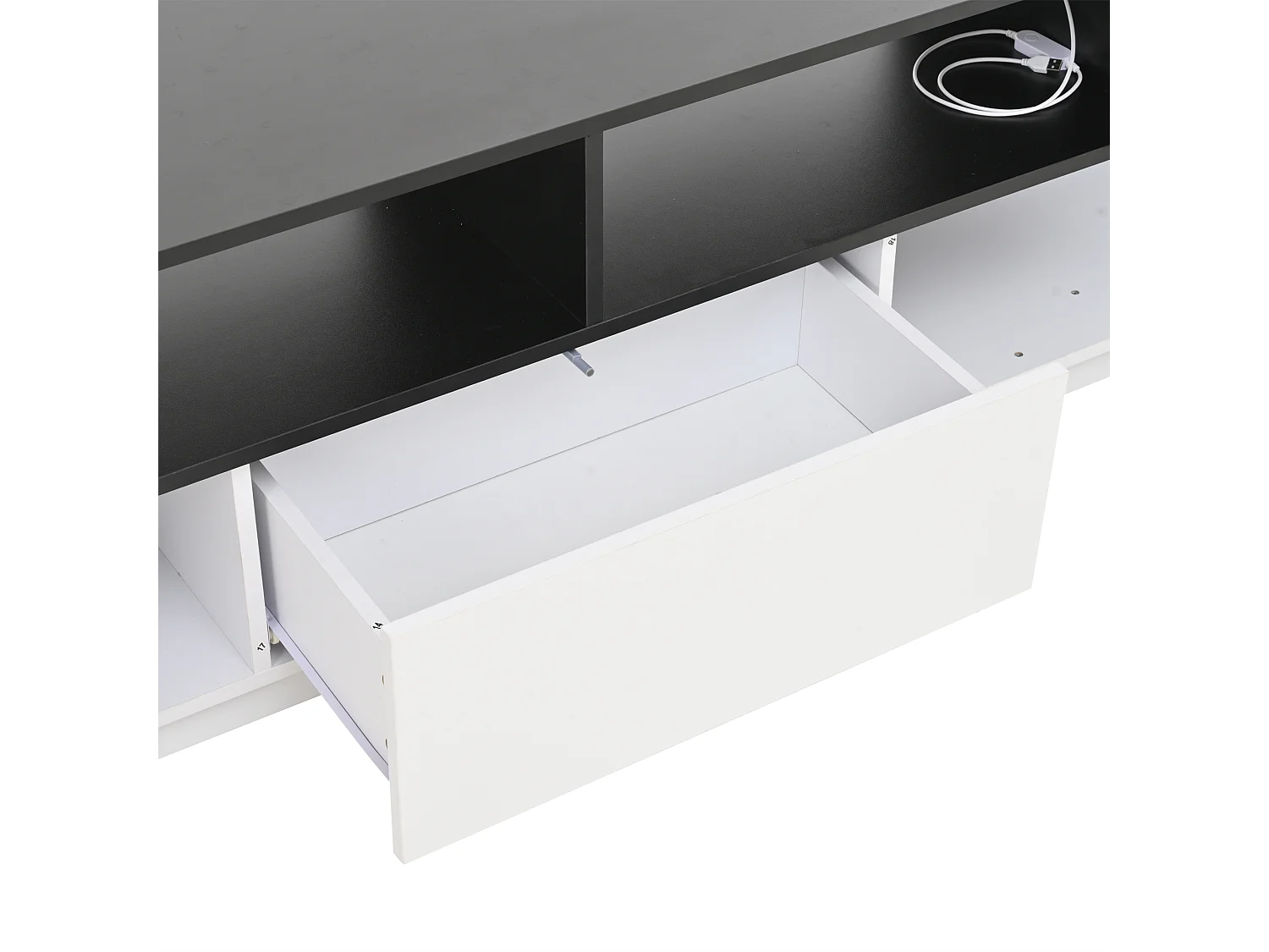 Meuble TV 180x40x48 cm LED salon avec 2 portes et 1 tiroir de rangement en bois - blanc