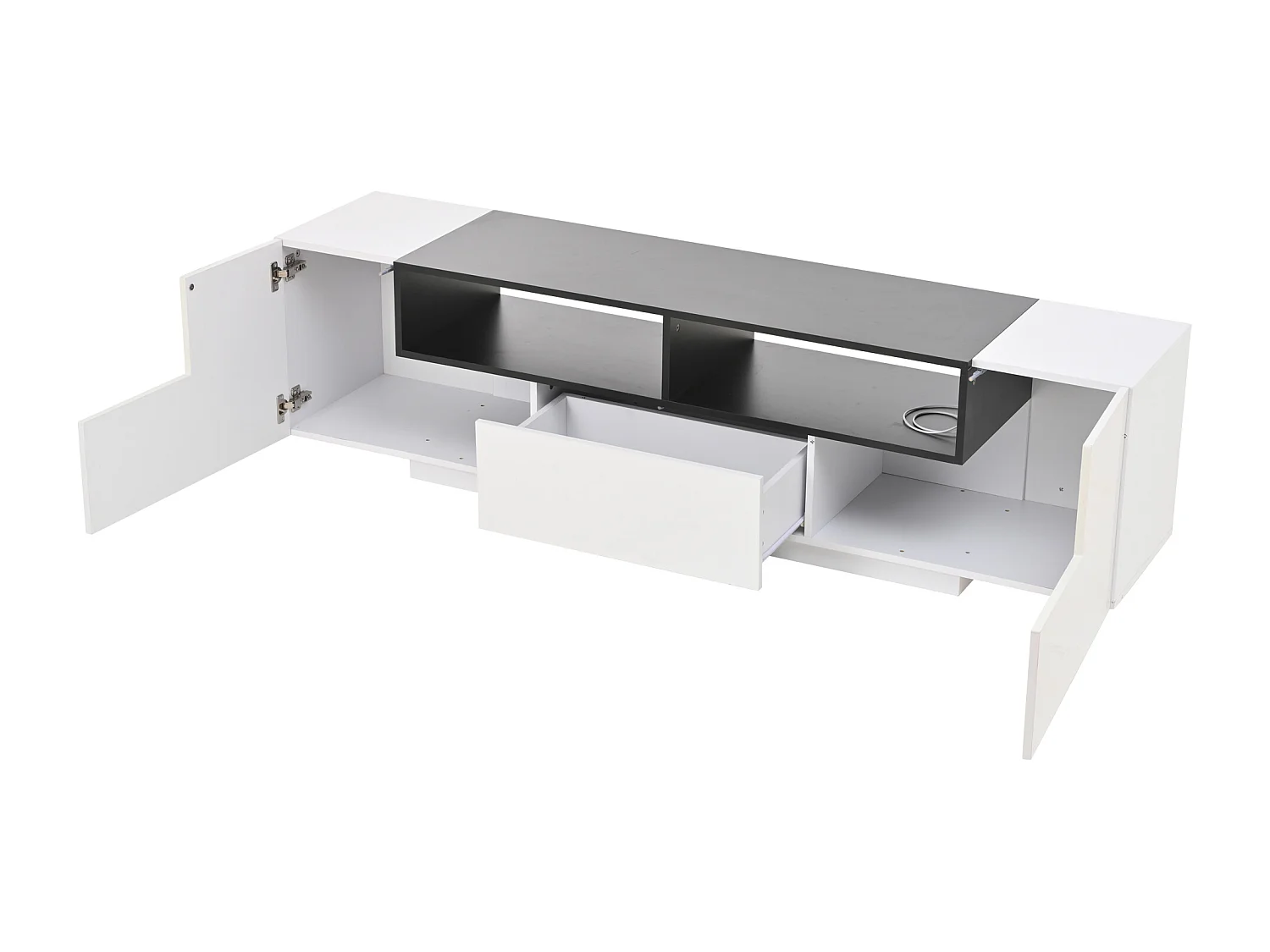 Meuble TV 180x40x48 cm LED salon avec 2 portes et 1 tiroir de rangement en bois - blanc