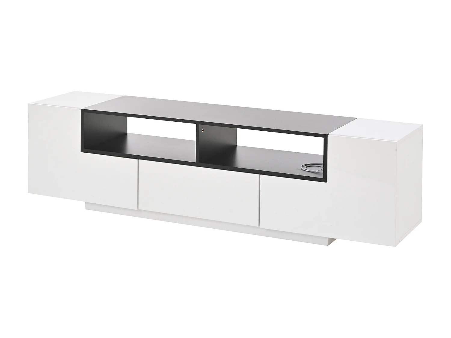 Meuble TV 180x40x48 cm, LED contrôlé par application, 2 rangements en L, 1 tiroir, panneaux de particules blanc