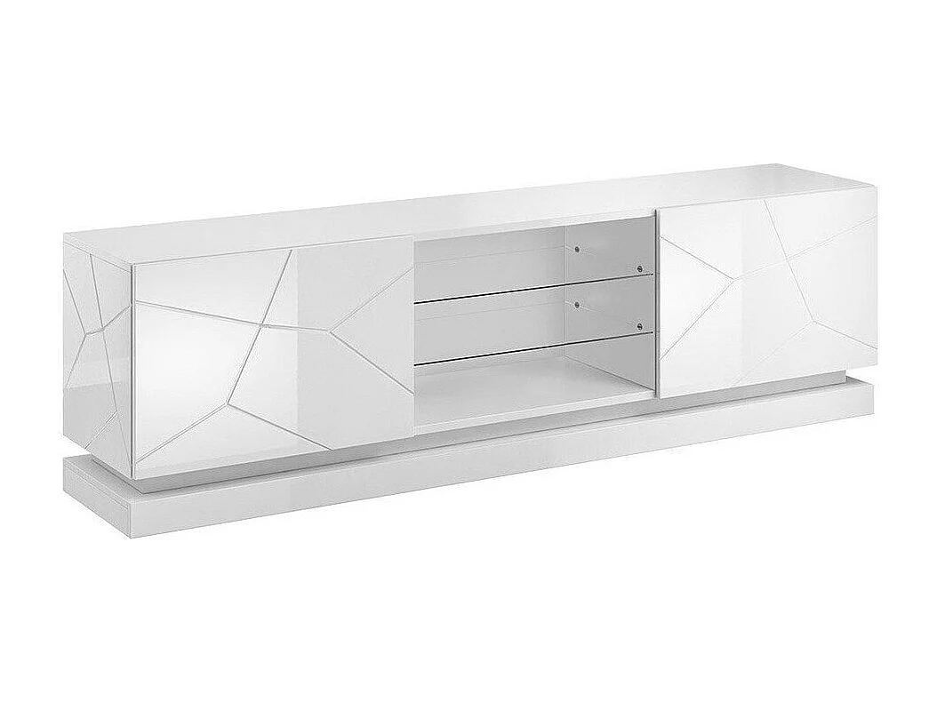 Meuble TV Charlotte 128, Blanc|Blanc brillant, Le nombre de portes: 2, 200x57x40cm