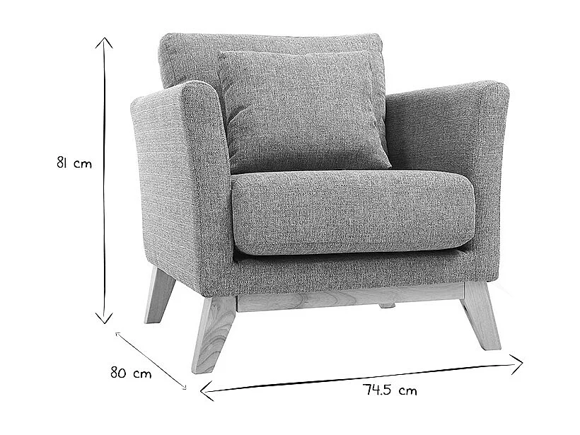 Sillón nórdico gris claro patas madera clara OSLO