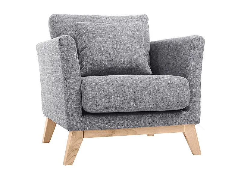 Fauteuil scandinave déhoussable en tissu gris clair et bois clair OSLO