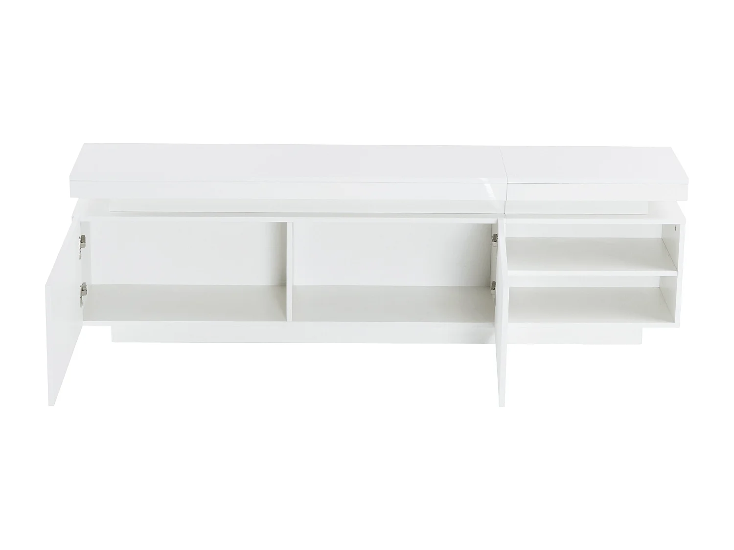 Meuble TV 170x35x50 cm LED bois 2 portes meuble de rangement ouvert - blanc