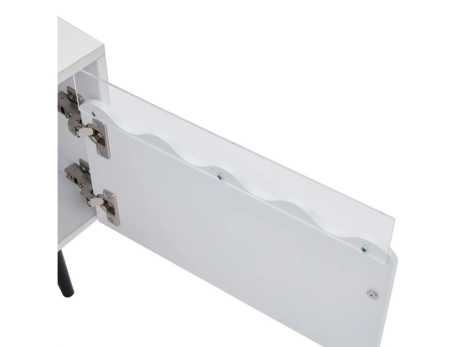 Meuble TV 176x38x30 cm LED avec 2 portes 2 tiroirs et rangement - pieds en bois - verre décoratif - blanc