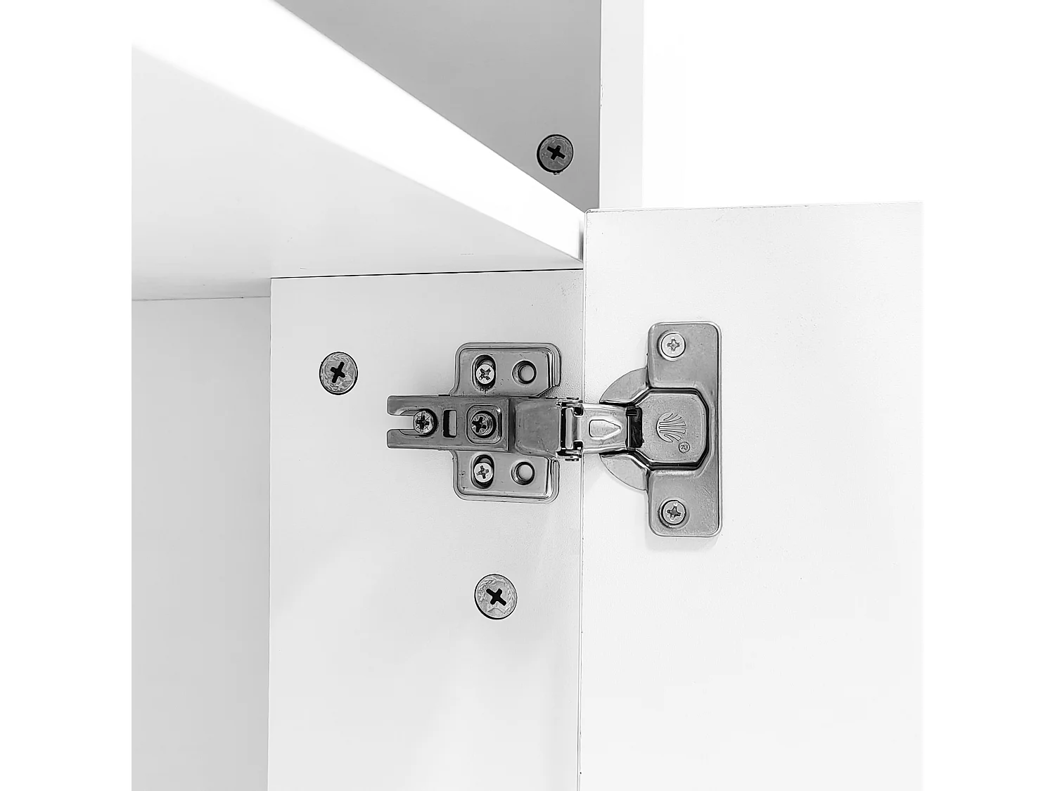 Meuble TV 160x35x60 cm, LED contrôlée par application, 3 niches 2 portes 2 tiroirs, panneau de particules blanc