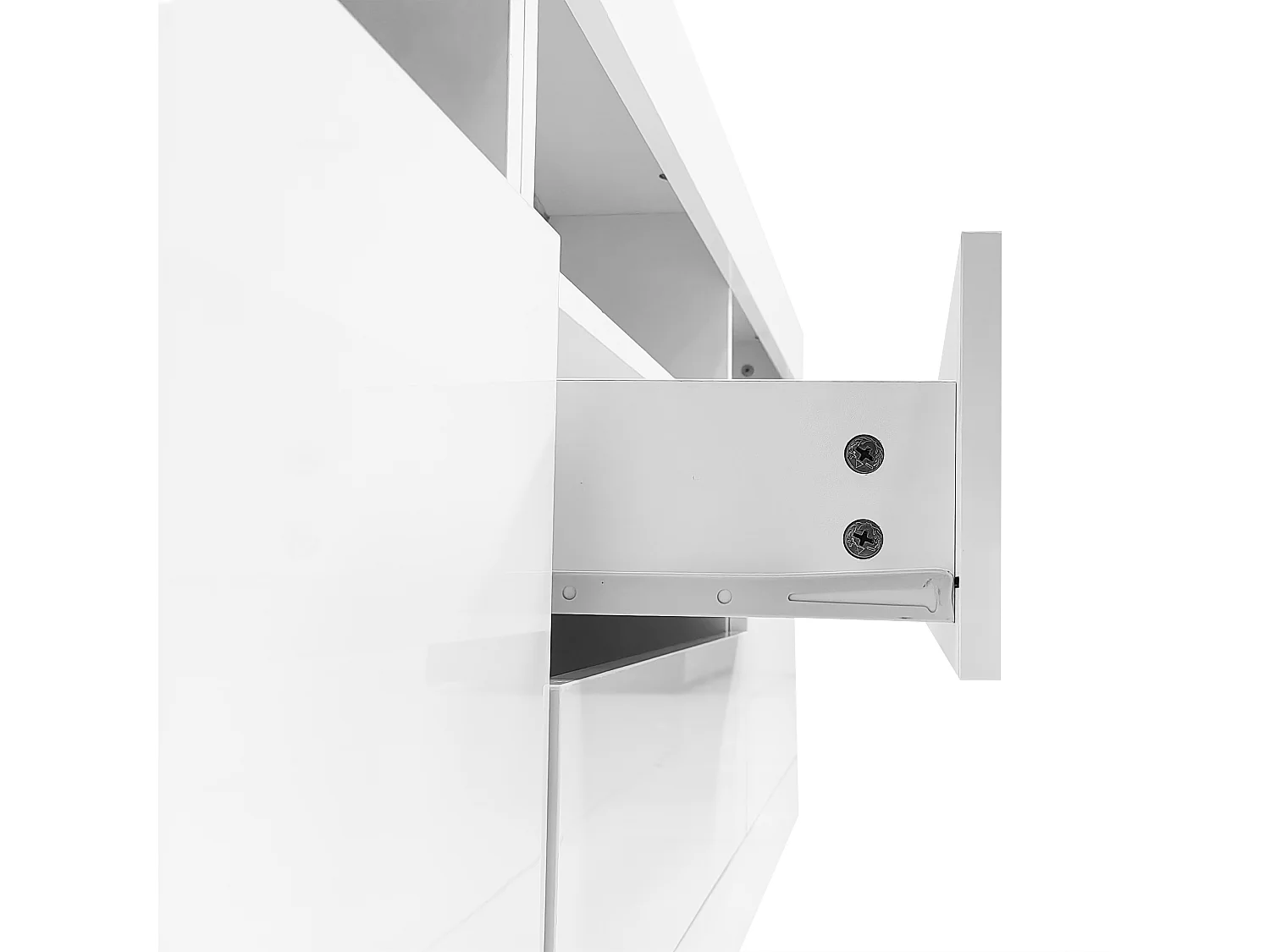 Meuble TV 160x35x60 cm, LED contrôlée par application, 3 niches 2 portes 2 tiroirs, panneau de particules blanc