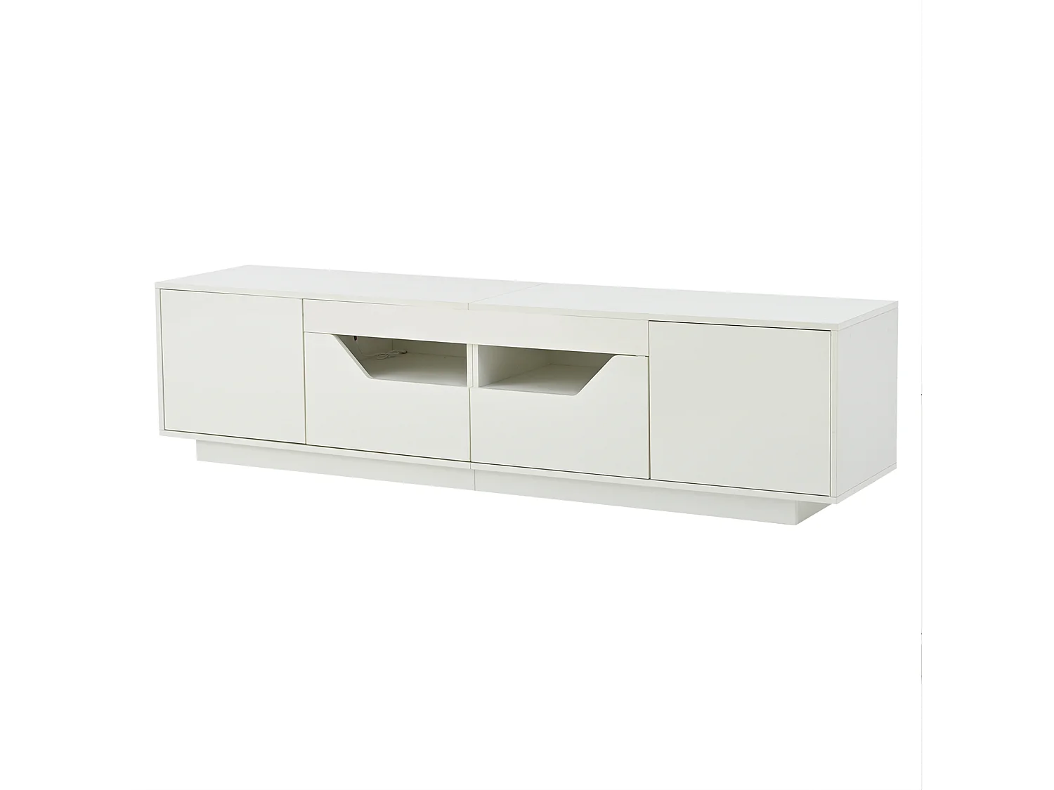 Meuble tv 180x40x45cm LED avec 2 portes et 2 tiroirs de rangement - table tv moderne en bois - blanc
