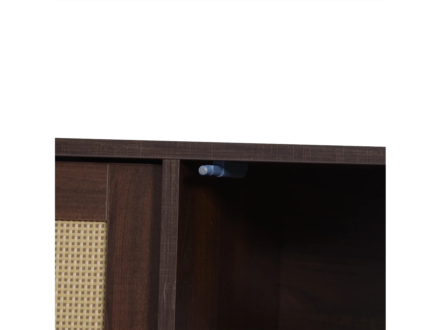 Meuble TV 190x40x52 cm en rotin salon avec 3 portes 2 tiroirs et rangement ouvert - pieds en bois - marron