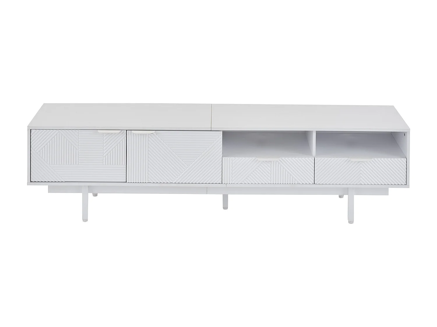 Meuble TV 200x40x51 cm, 2 portes, étagères ouvertes et passe câbles, panneaux de particules blanc