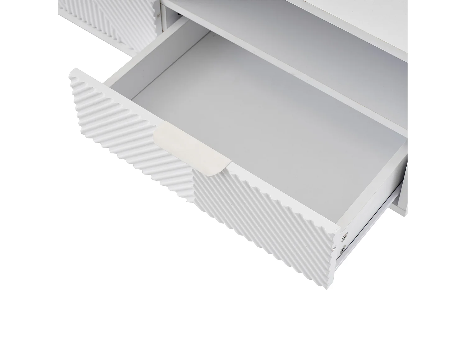Meuble TV 200x40x51 cm, 2 portes, étagères ouvertes et passe câbles, panneaux de particules blanc