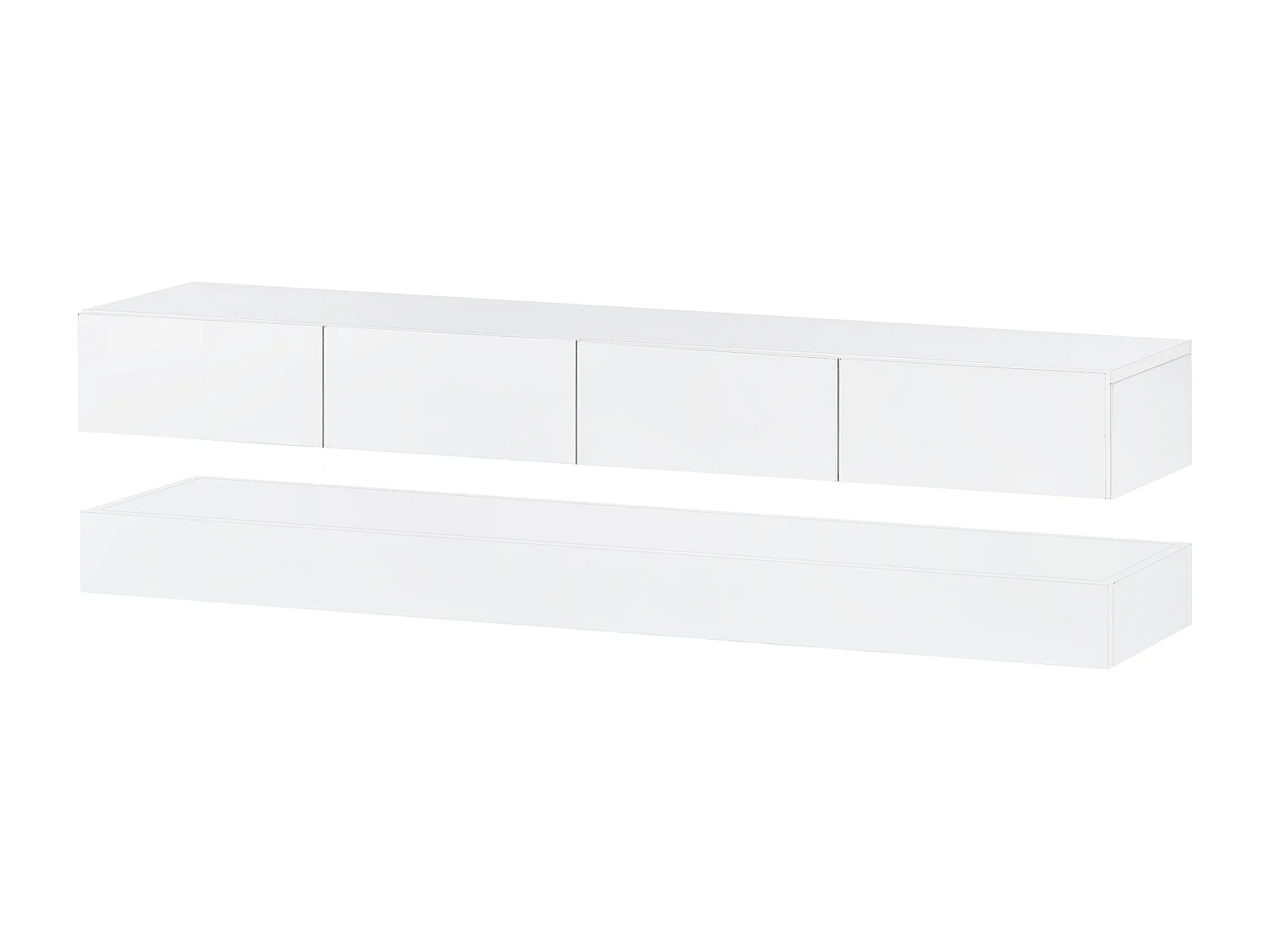 Meuble TV 130x33x15 cm LED salon avec 2 meubles et 4 tiroirs et rangement ouvert - bois - blanc