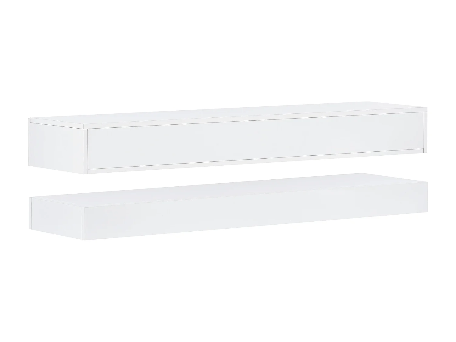 Meuble TV mural 130x33x15 cm, 4 tiroirs, éclairage LED contrôlé par application Bluetooth, MDF blanc