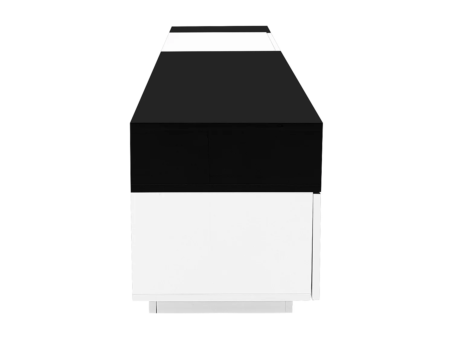 Meuble TV 170x38x42.3 cm, 1 tiroir, 1 porte, rangement ouvert, passe câble, panneaux de particules noir et blanc