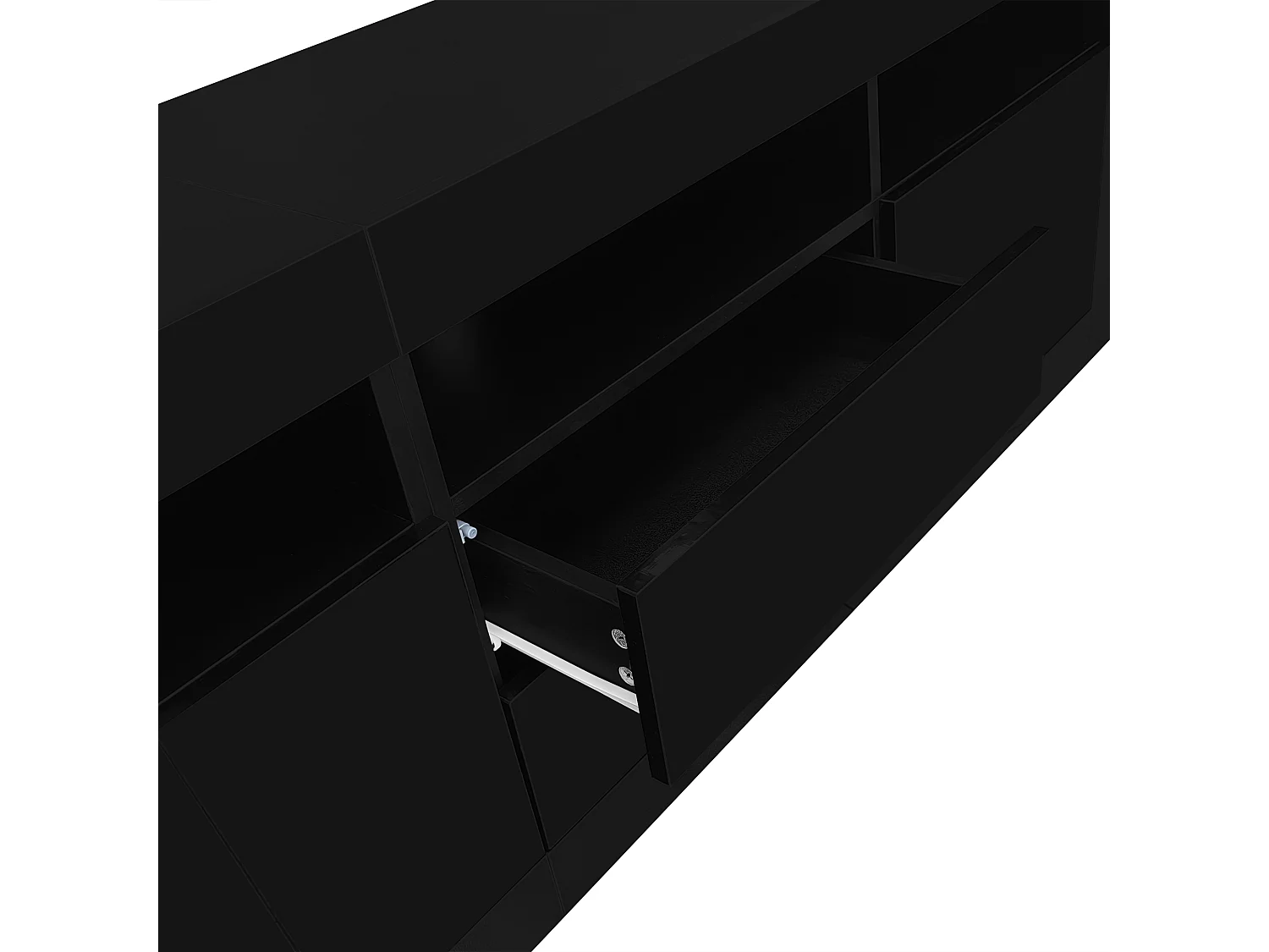 Meuble TV 160x35x60 cm LED avec 2 portes 2 tiroirs et rangement ouvert - bois - noir
