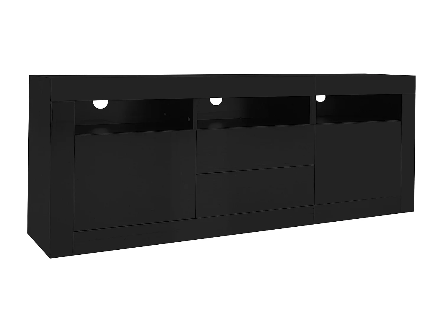 Meuble TV 160x35x60 cm, LED Bluetooth, 3 niches 2 portes 2 tiroirs push to open, panneau de particules noir