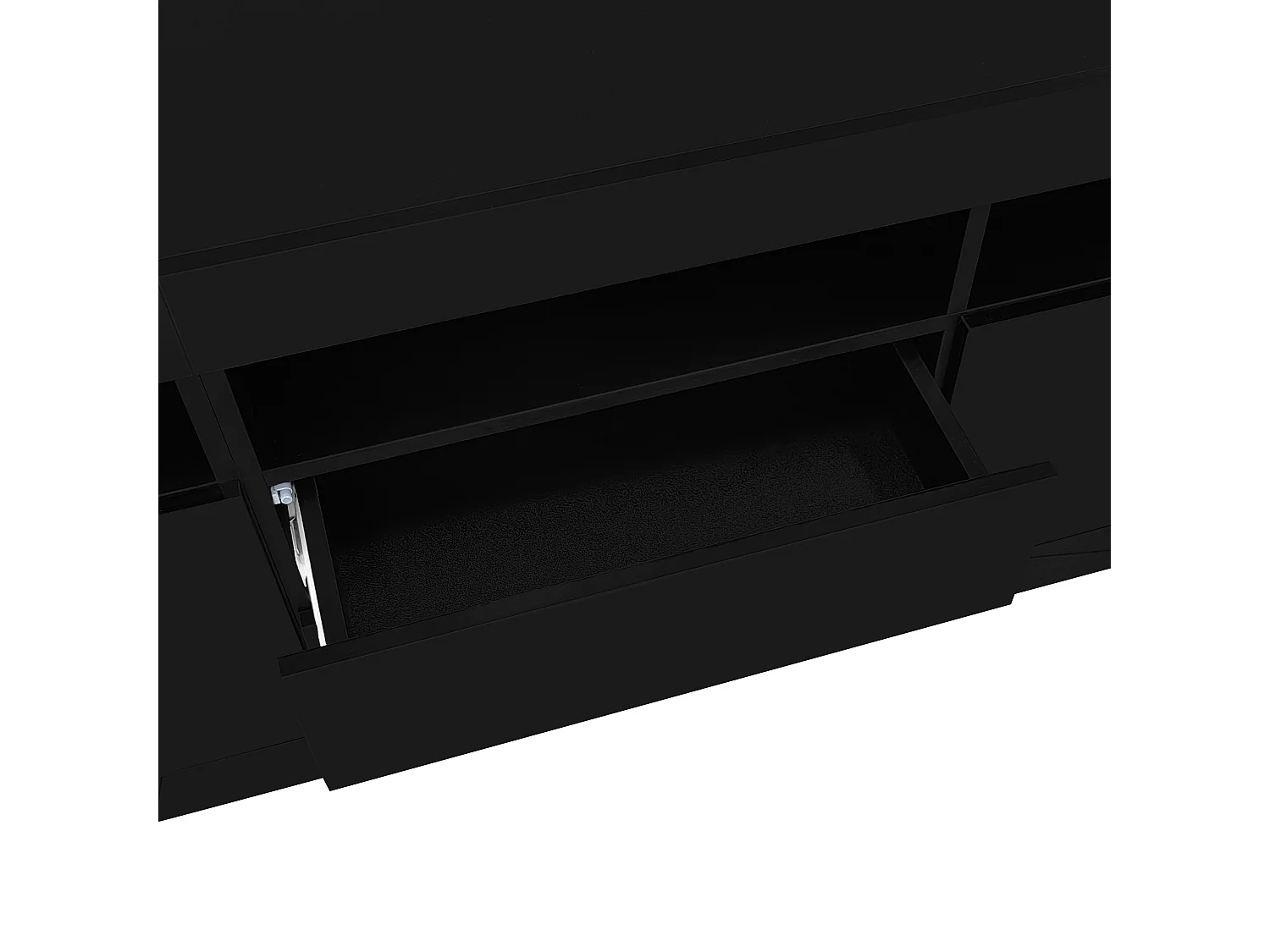 Meuble TV 160x35x60 cm, LED Bluetooth, 3 niches 2 portes 2 tiroirs push to open, panneau de particules noir