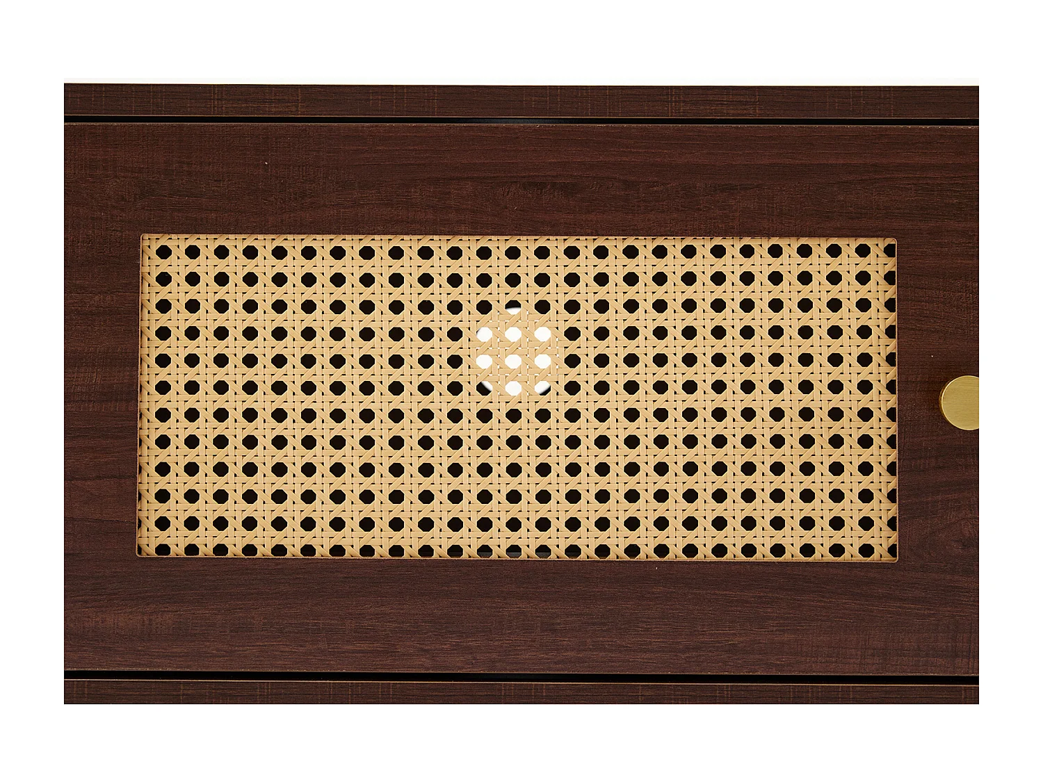 Meuble TV 180x35x44 cm avec 2 portes en rotin 4 tiroirs meuble de rangement en bois - marron