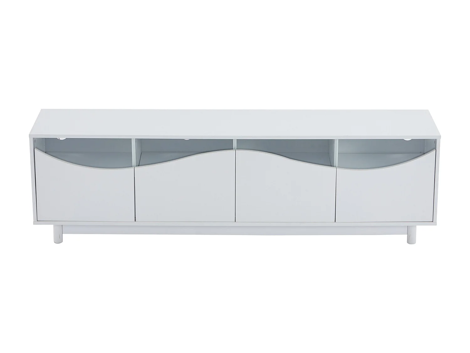 Meuble TV 175x38x51.2 cm LED bois 4 portes en verre décoratif -meuble de rangement - blanc