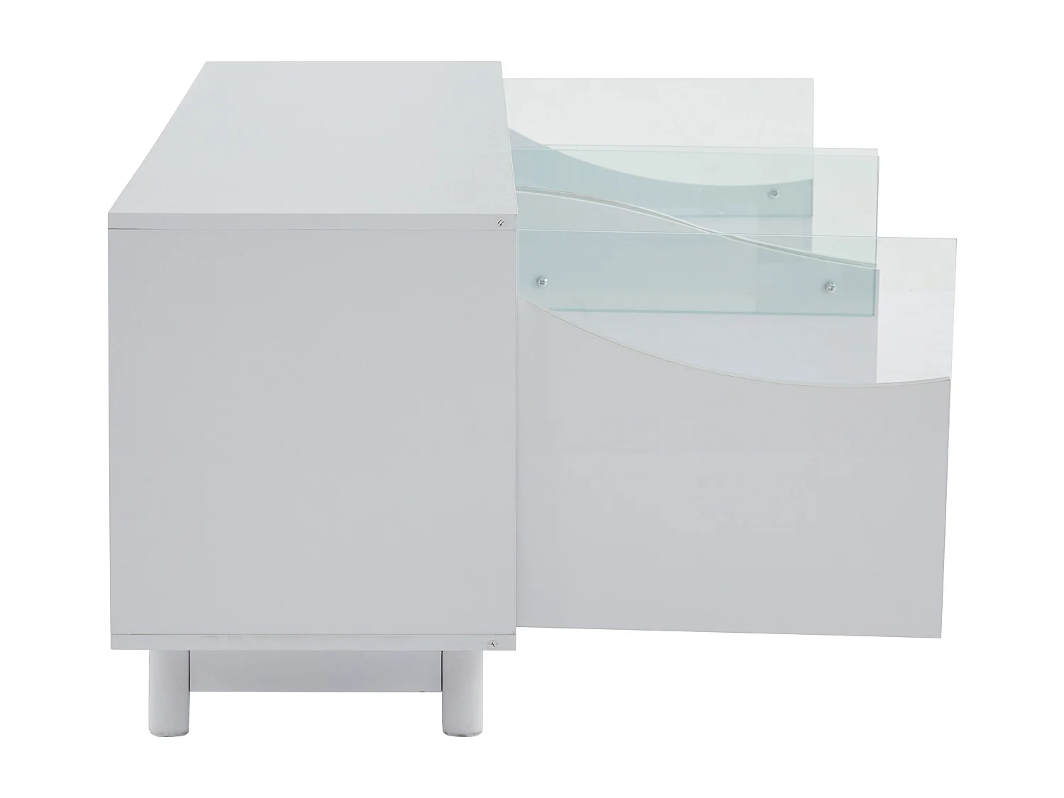 Meuble TV 175x38x51.2 cm LED bois 4 portes en verre décoratif -meuble de rangement - blanc