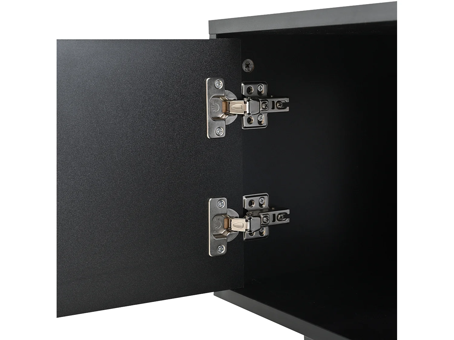 Meuble TV 200x40x50.5 cm avec 2 portes et 2 tiroirs de rangement - verre décoratif - en bois - noir