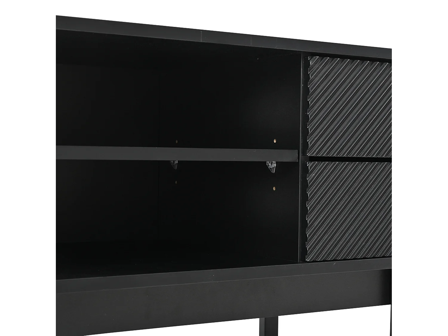 Meuble TV 200x40x50.5 cm avec 2 portes et 2 tiroirs de rangement - verre décoratif - en bois - noir