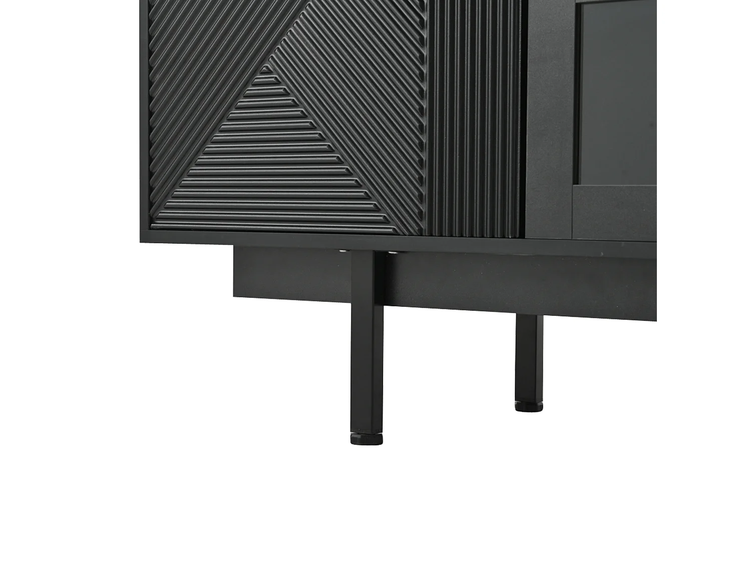 Meuble TV 200x40x50.5 cm avec 2 portes et 2 tiroirs de rangement - verre décoratif - en bois - noir