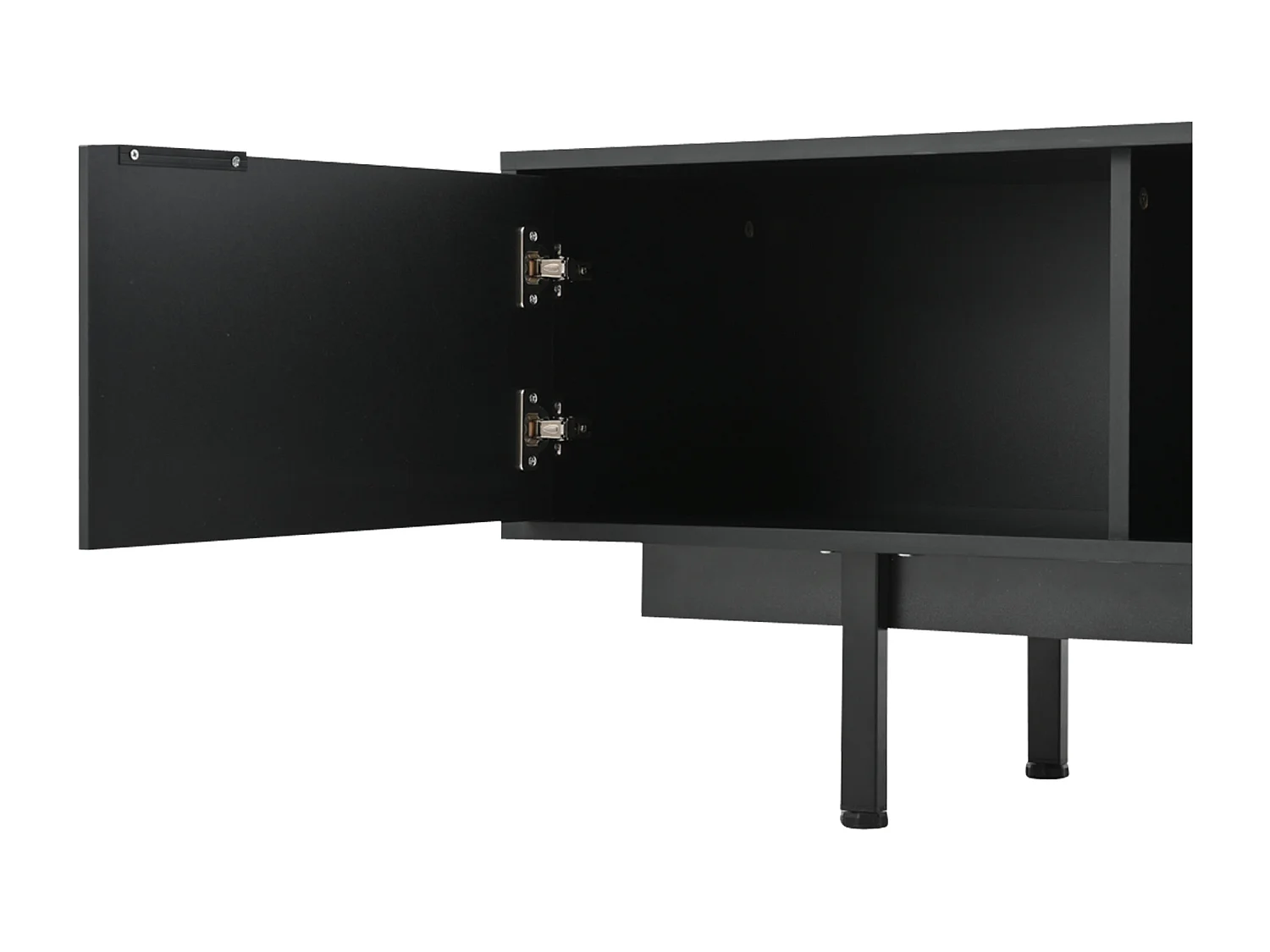 Meuble TV 200x40x50.5 cm avec 2 portes et 2 tiroirs de rangement - verre décoratif - en bois - noir