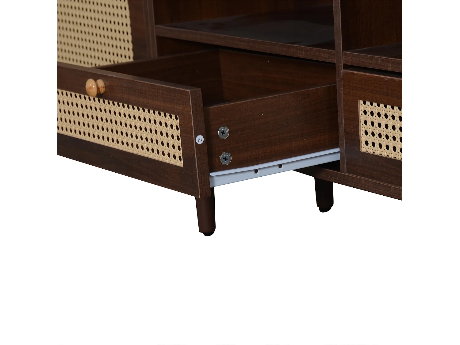 Meuble TV rotin 200x37x49.5 cm avec 2 portes et 2 tiroirs de rangement - pieds en bois - marron