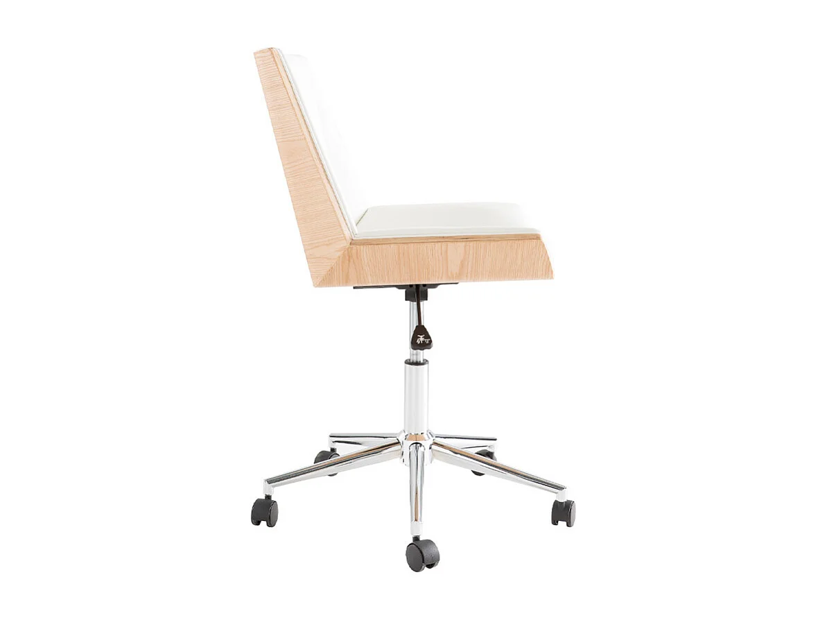 Silla de escritorio moderna PU blanca y madera clara MELKIOR
