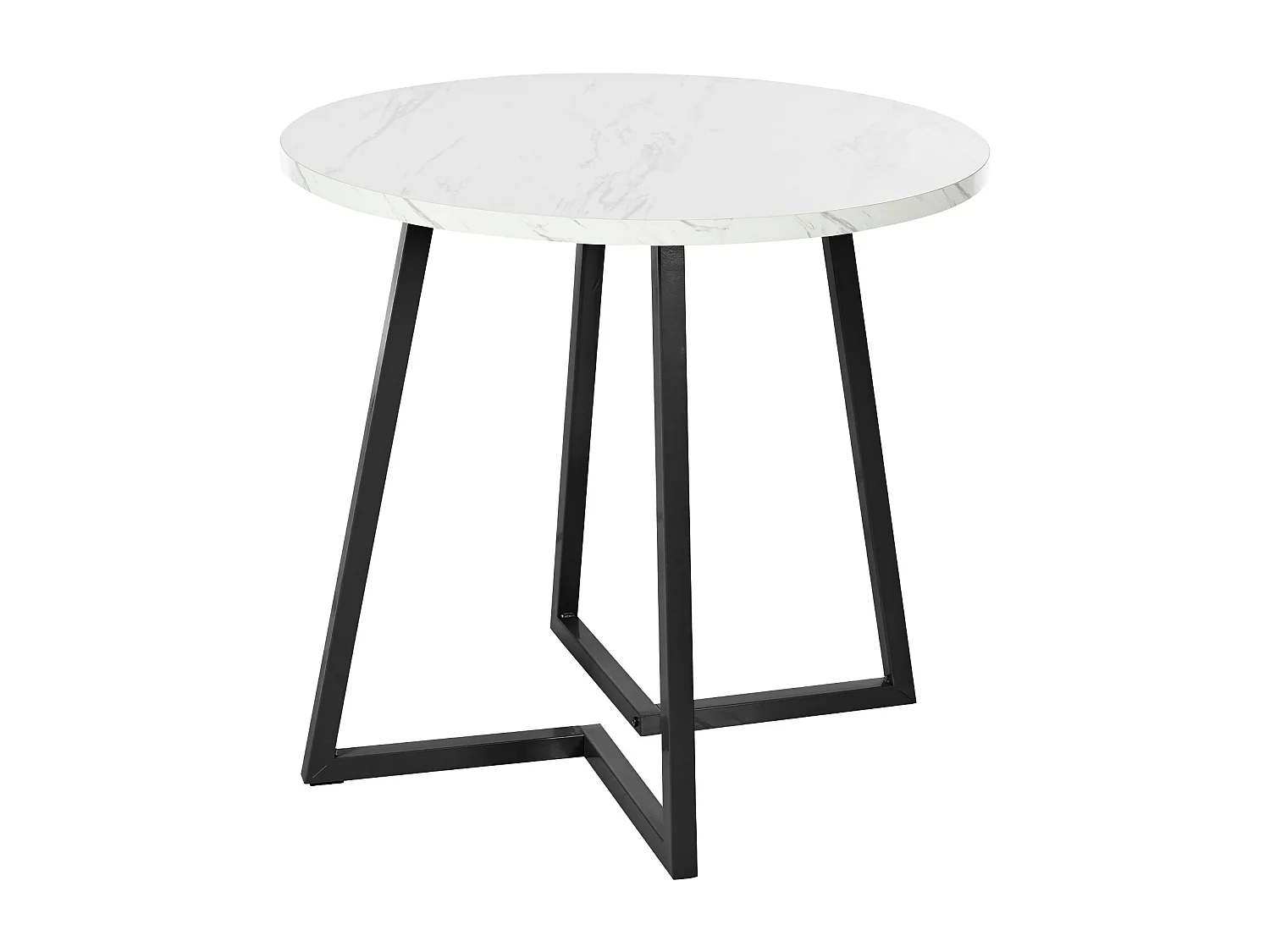 Table à manger ronde 80x80x75 cm, motif marbre, pieds réglables, structure en métal et plateau en MDF blanc