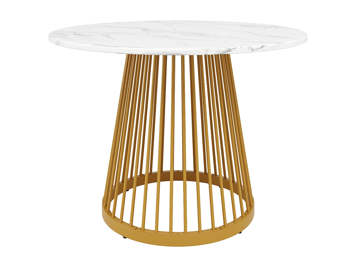 Table à manger ronde 80x80x76 cm pour 4 personnes - pied en métal doré - plateau mdf motif marbre blanc