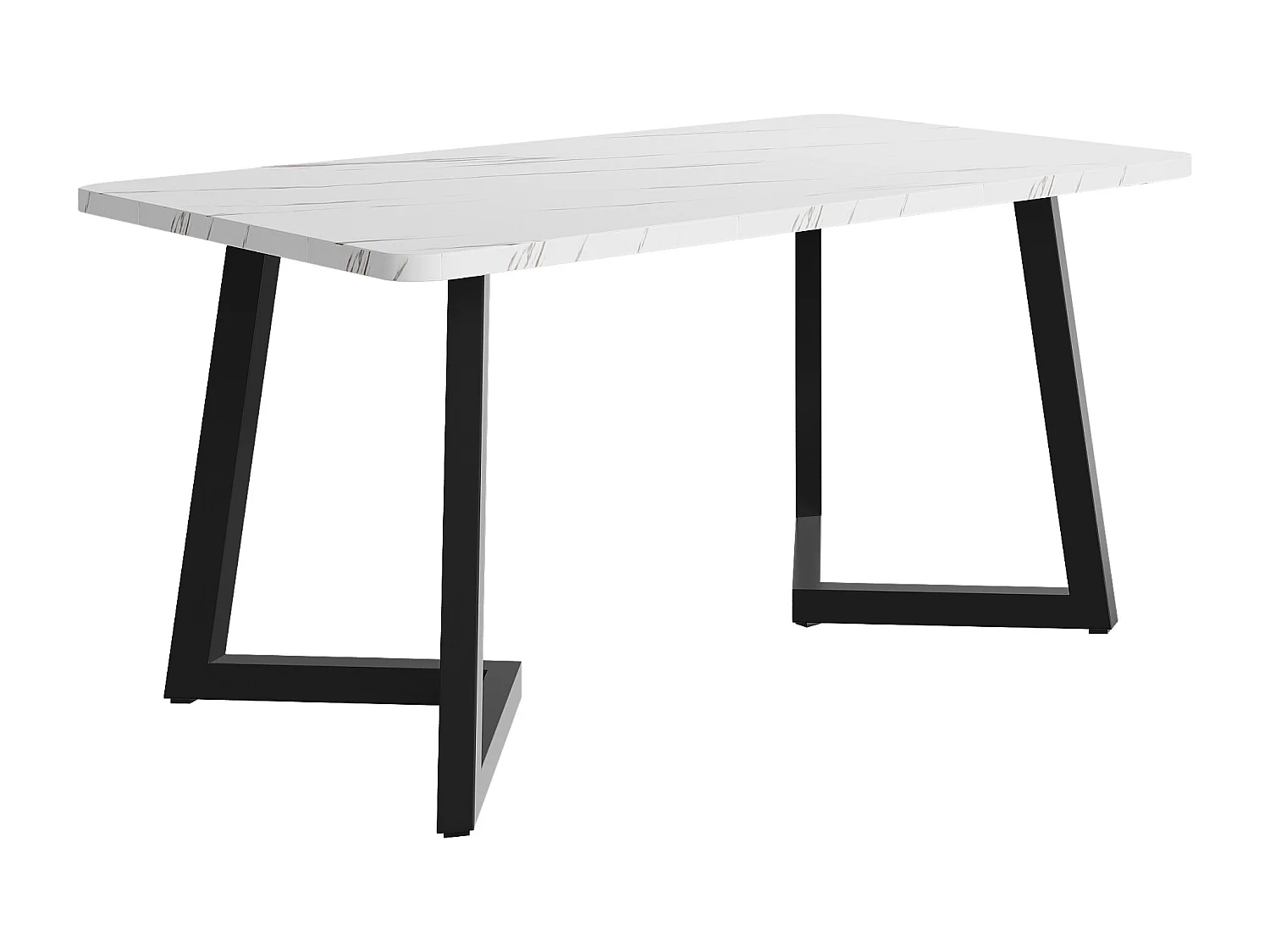 Table à manger 117x68x75 cm, effet marbre, design moderne, pieds en métal noir, MDF, blanc et noir