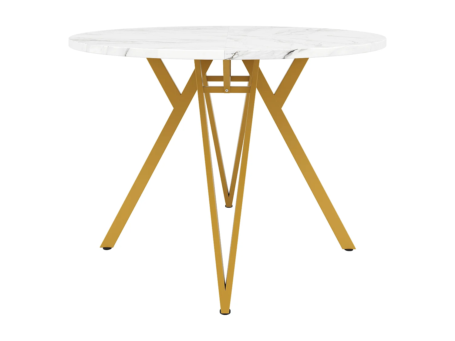 Table à manger ronde 100x100x76 cm, pieds réglables, structure stable, plateau en MDF aspect marbre, doré