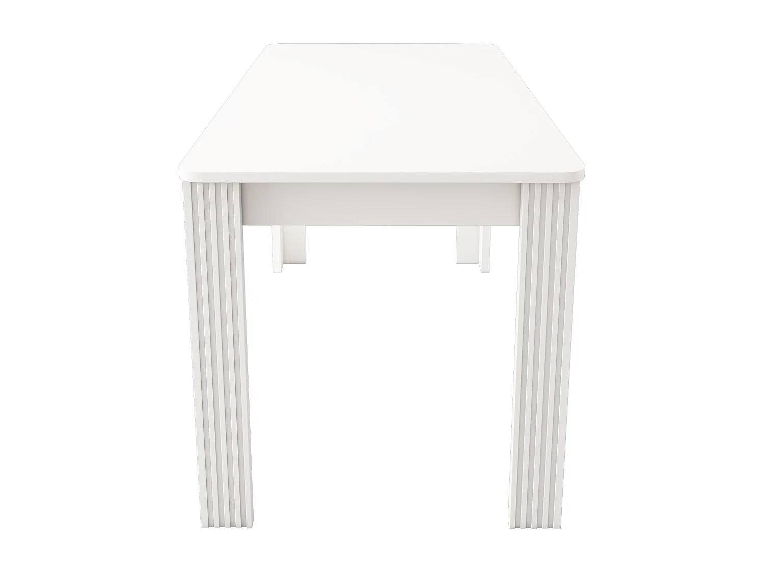 Table à manger, grand plateau, structure stable à quatre pieds, panneau de particules blanc