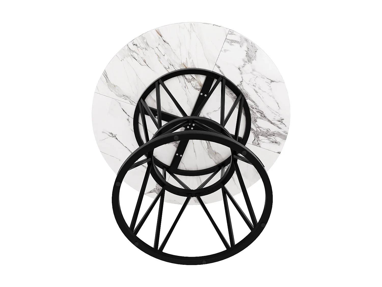 Table à manger ronde 100x100x76 cm pour 4 personnes - pied en métal noir - plateau mdf motif marbre blanc