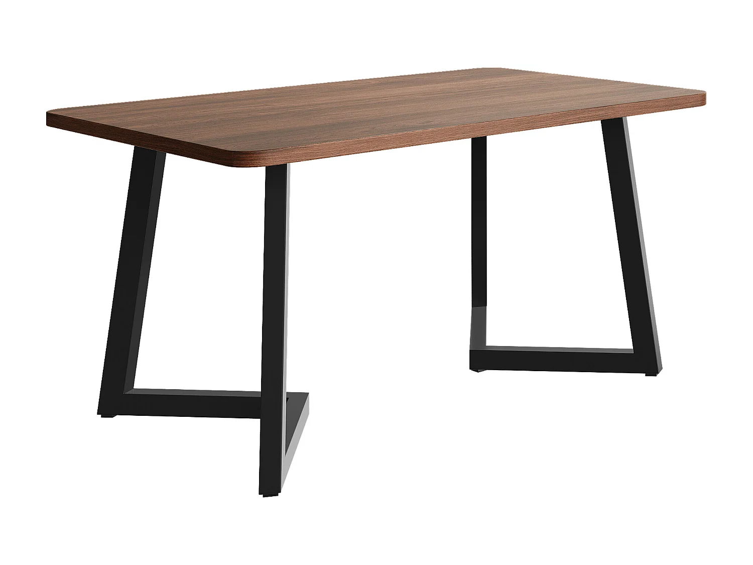 Table à manger 117x68x75 cm, rectangulaire, pieds en métal, MDF décor bois, noir et noyer
