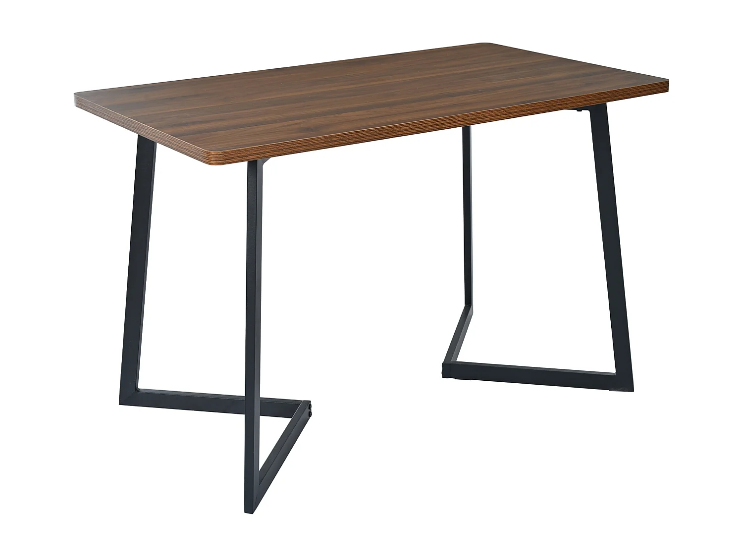 Table à manger 117x68x75 cm, rectangulaire, pieds en métal, MDF décor bois, noir et noyer