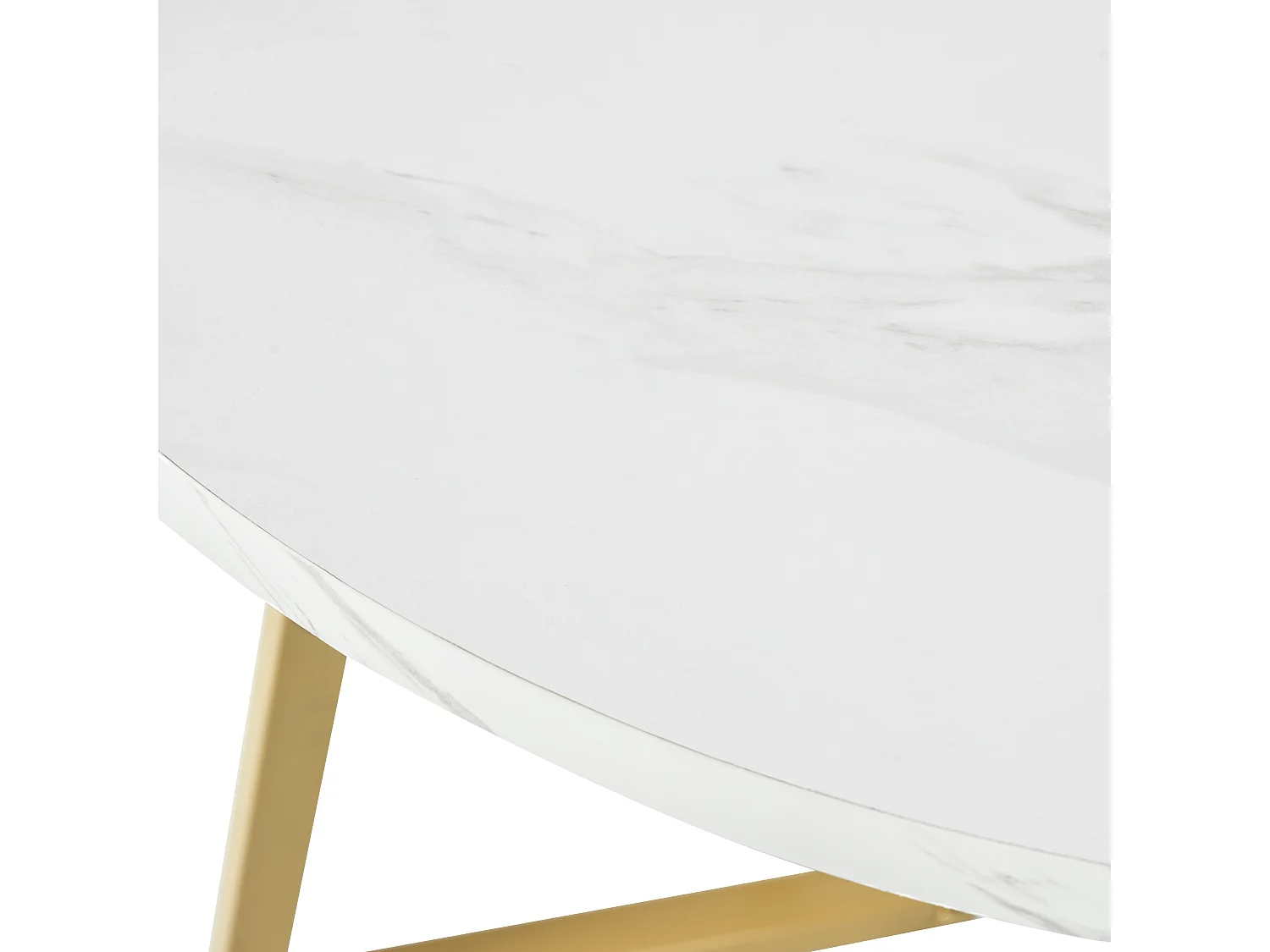 Table à manger ronde 80x80x75 cm pour 4 personnes - pied en métal doré - plateau mdf motif marbre blanc