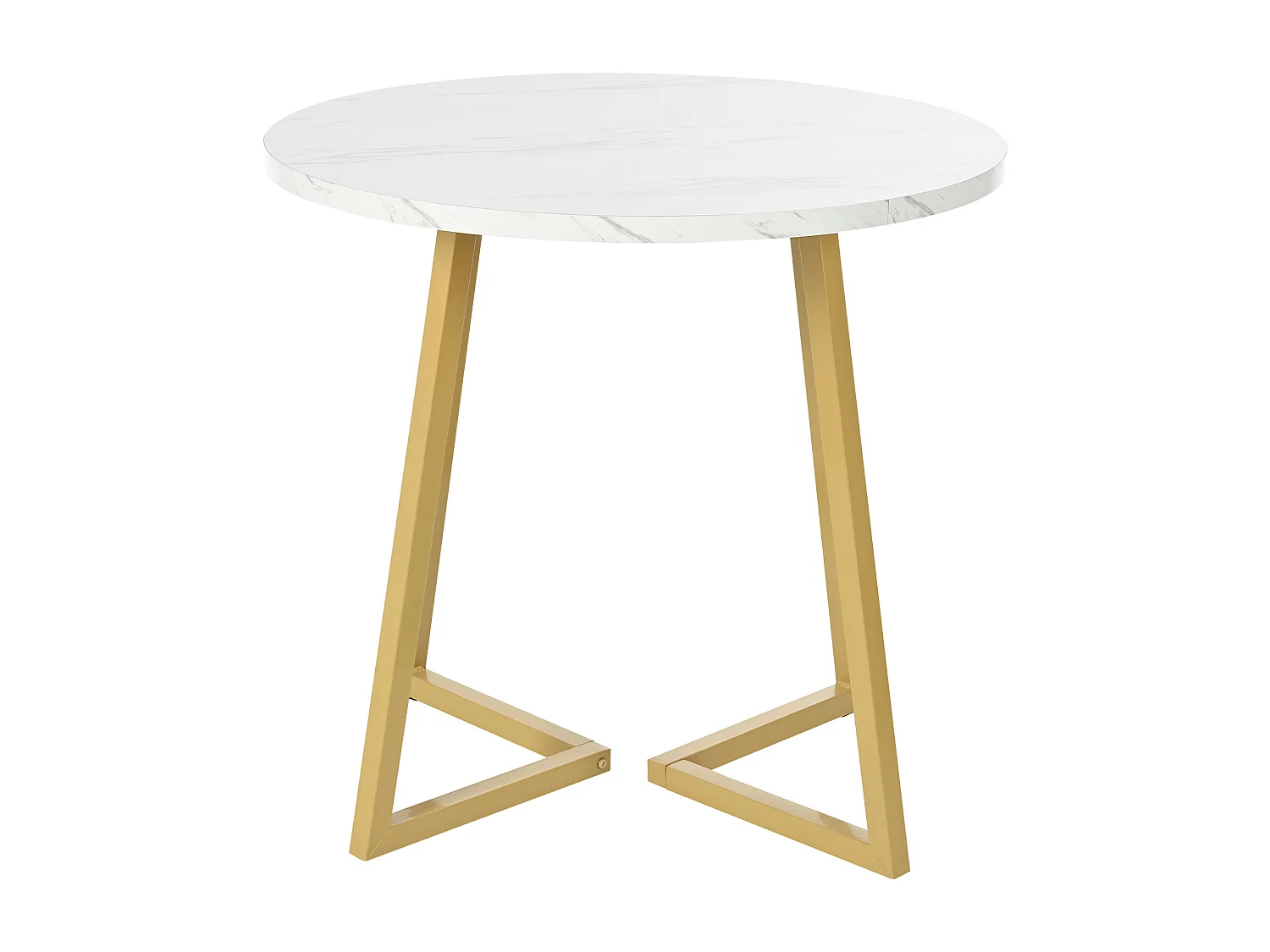 Table à manger ronde 80x80x75 cm, motif marbre, pieds réglables, piètement métallique, MDF blanc