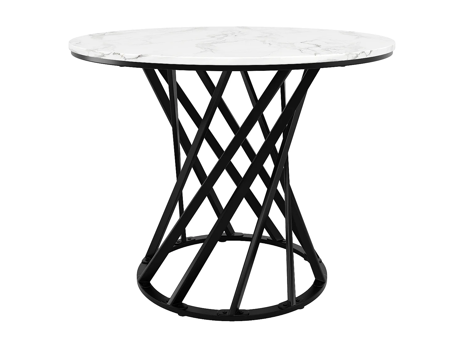 Table à manger ronde 80x80x76 cm, pieds réglables, facile d'entretien, MDF et métal, noir et blanc